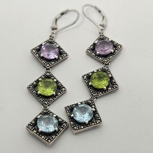 Chic Silver Earrings with Colorful Gemstones